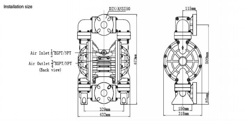 NEW Double Diaphragm 2" Air Poly Pump Includes Mini Air Pressure Regulator