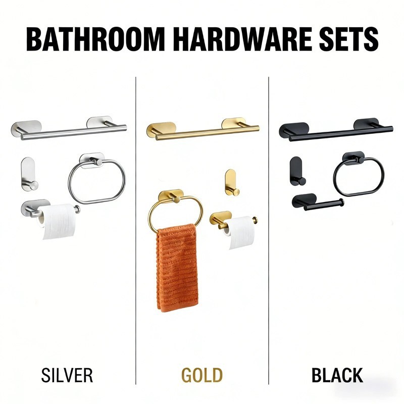 4 Piece Towel Bar Set Bath Accessories Bathroom Hardware - Brushed Nickel Stain