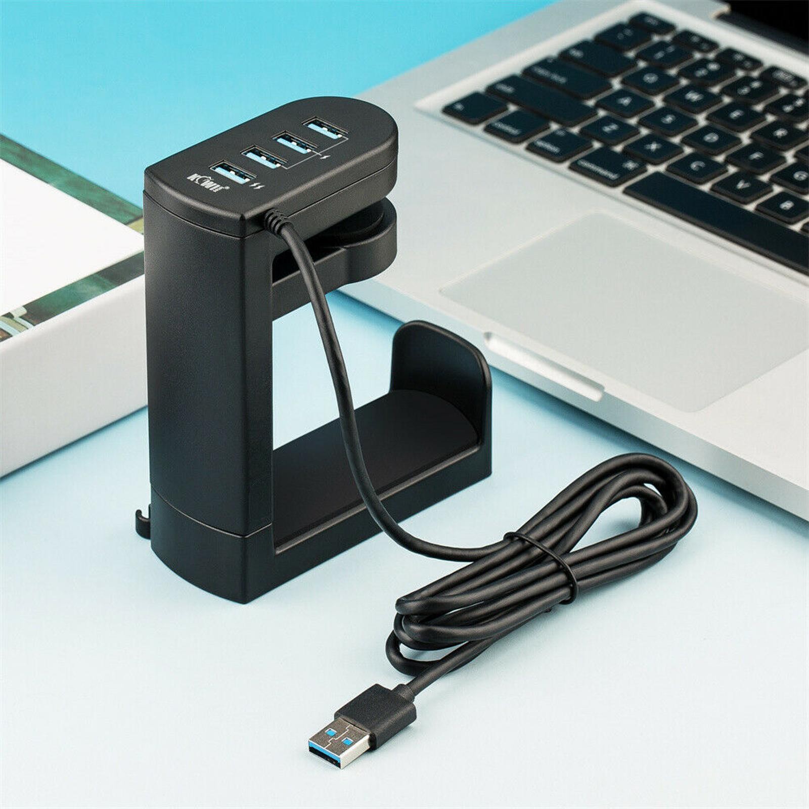 360° Rotation Headset Holder Earphone Storage Hook Stand 4-Port USB Data Hub vv