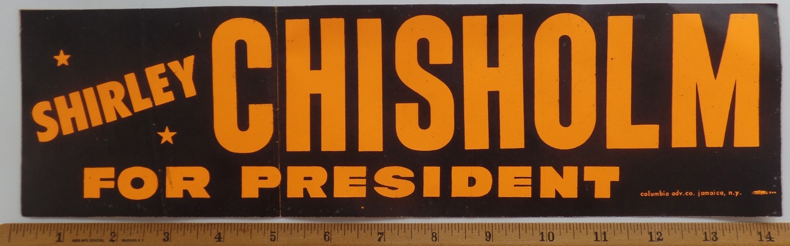 1972 Shirley Chisholm Democrat Presidential Nomination Candidate Bumper Sticker