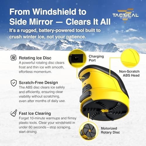 Electric Tactical Ice Scraper - Cordless Motorized Windshield Tool for Snow & Fr