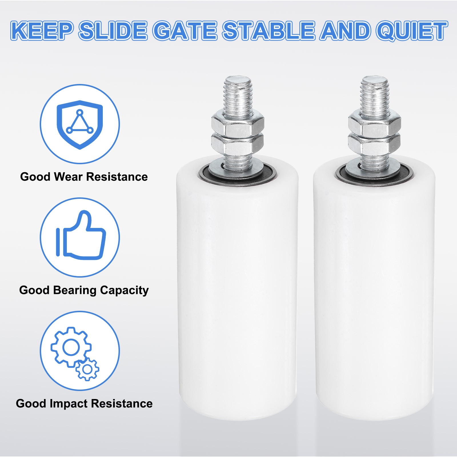 4Pcs Slide Gate Guide Roller, 4" Nylon Sliding Gate Support Assembly, White