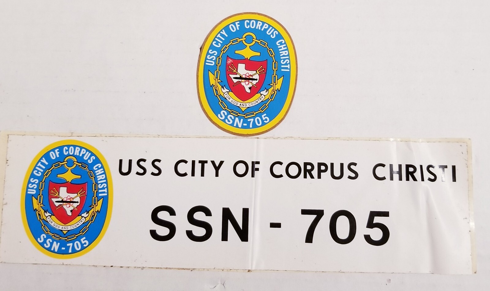 VINTAGE 1983 USS CITY OF CORPUS CHRISTI SSN 705 Bumper Sticker & Oval Decal NEW!