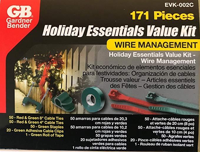 171pc Holiday Christmas Tree Light Value Kit Wire Managment Zip Cable Ties Clips