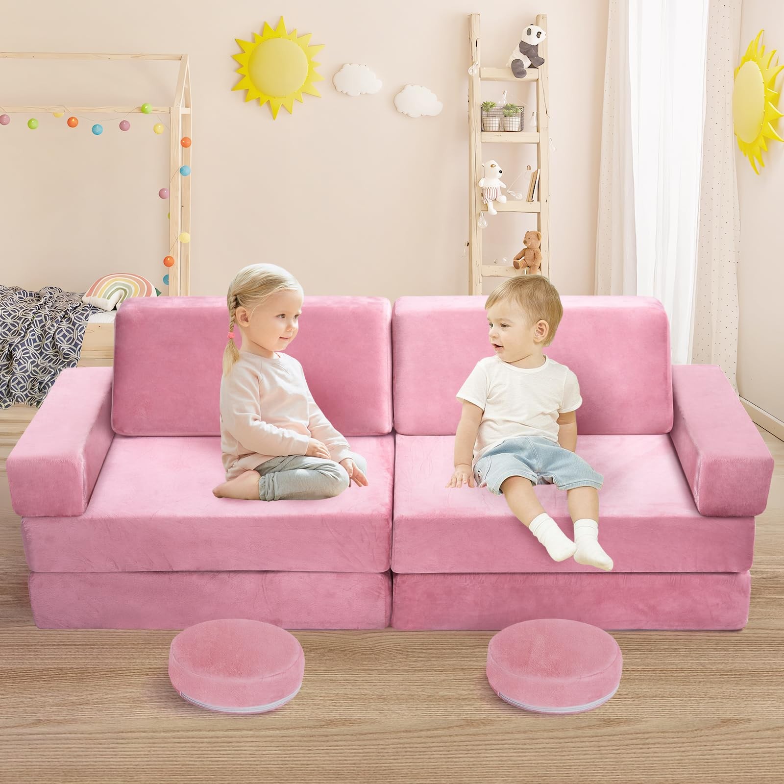 10Pcs Play Couch,Sofa,Modular Couch for Playing, Creativing, Sleeping (Pink)