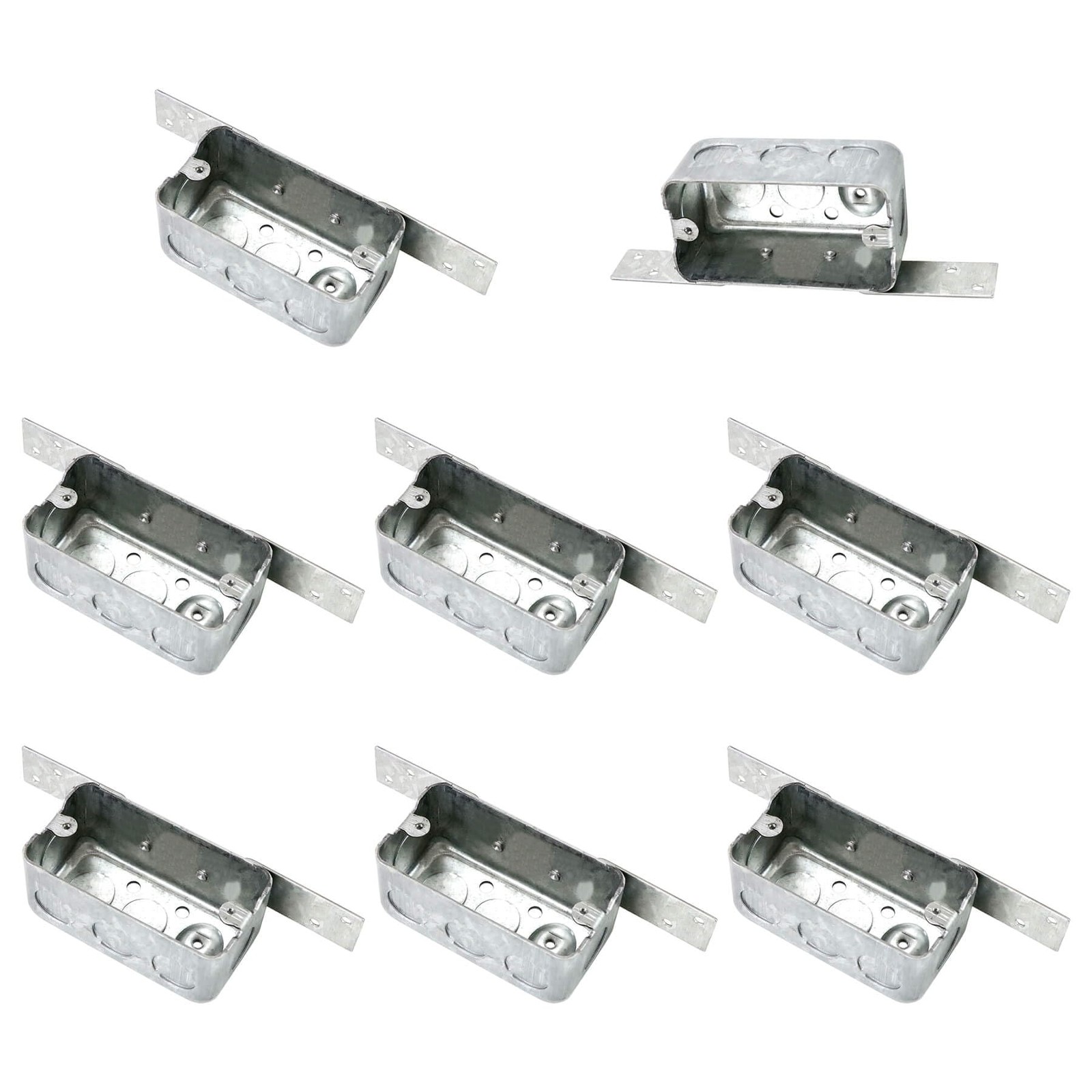 Qlvily 8 Packs 4 x 2 Inch Metal Electrical Box with Bracket, 1/2 Silver