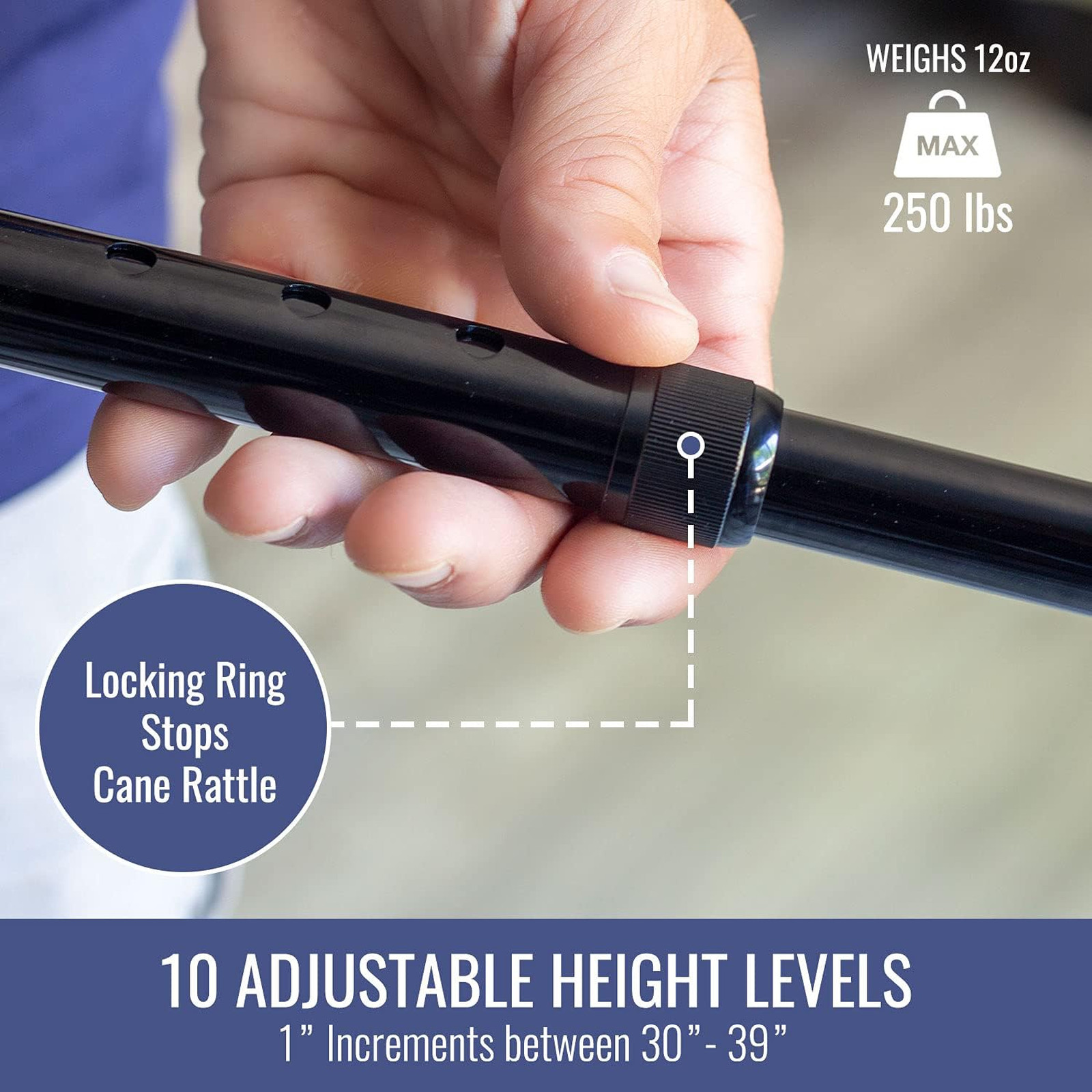 Adjustable Cane with Offset Handle Aluminum Support 250 Pounds Lightweight