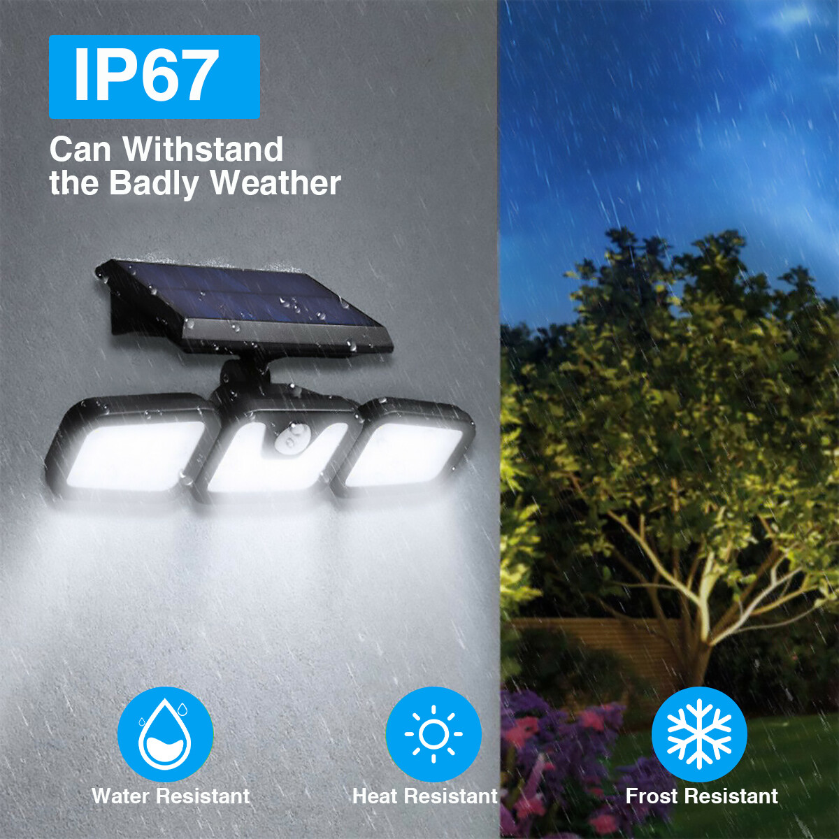 Solar Lamp Security Lights Motion Sensor 3 Head 6000LM Adjustable Flood Lights