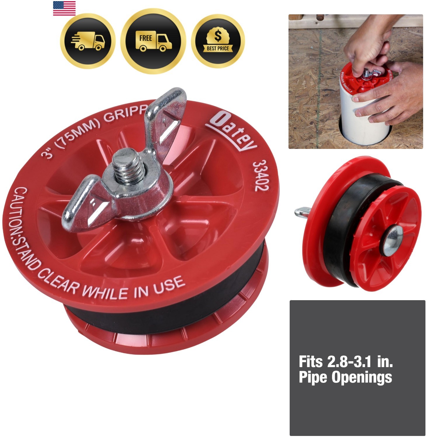 33402 End-of-Pipe Gripper Plugs, 3 in, 5 Psi Back