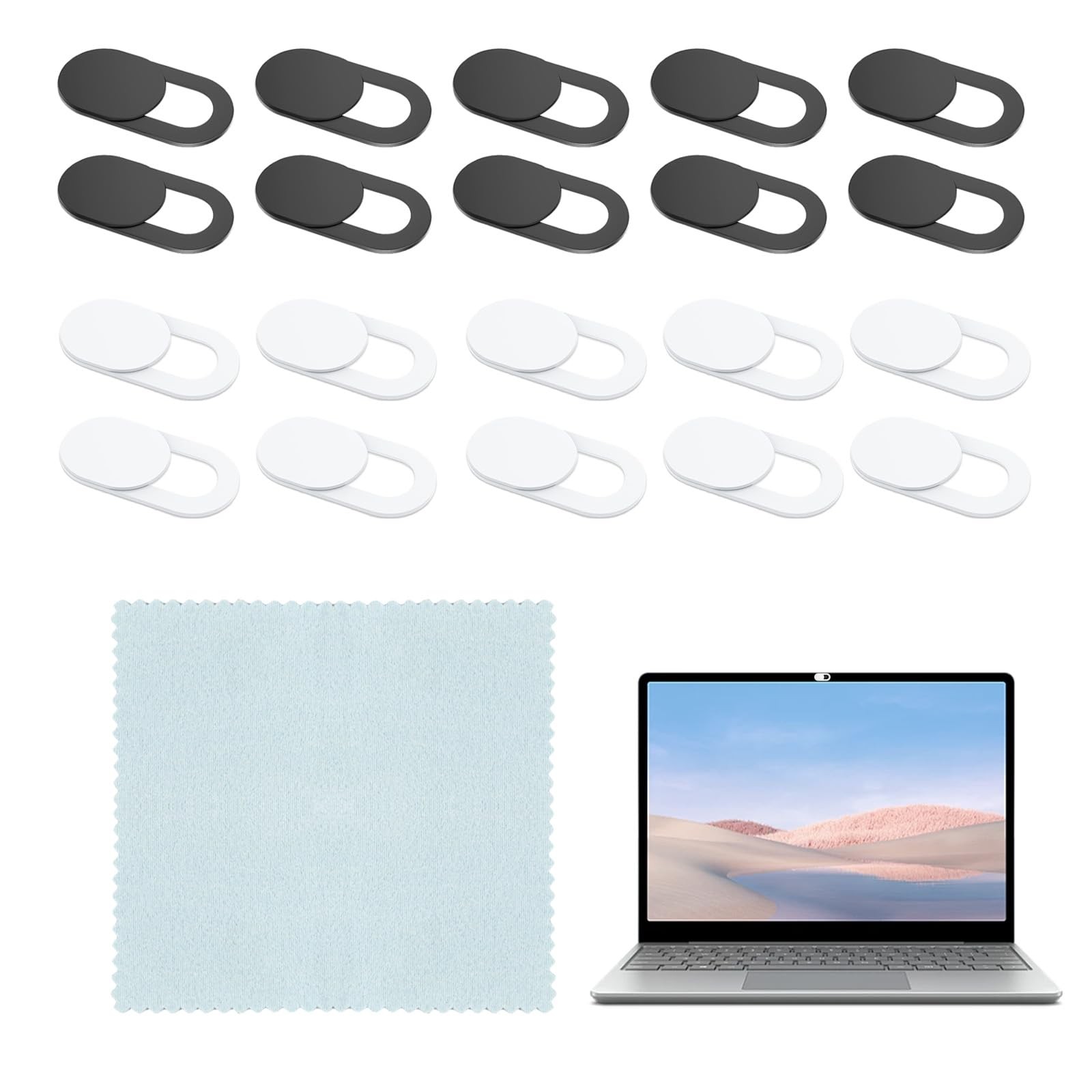 Webcam Cover for Laptop Camera Slide, 20 Pcs Ultra Thin White, Black
