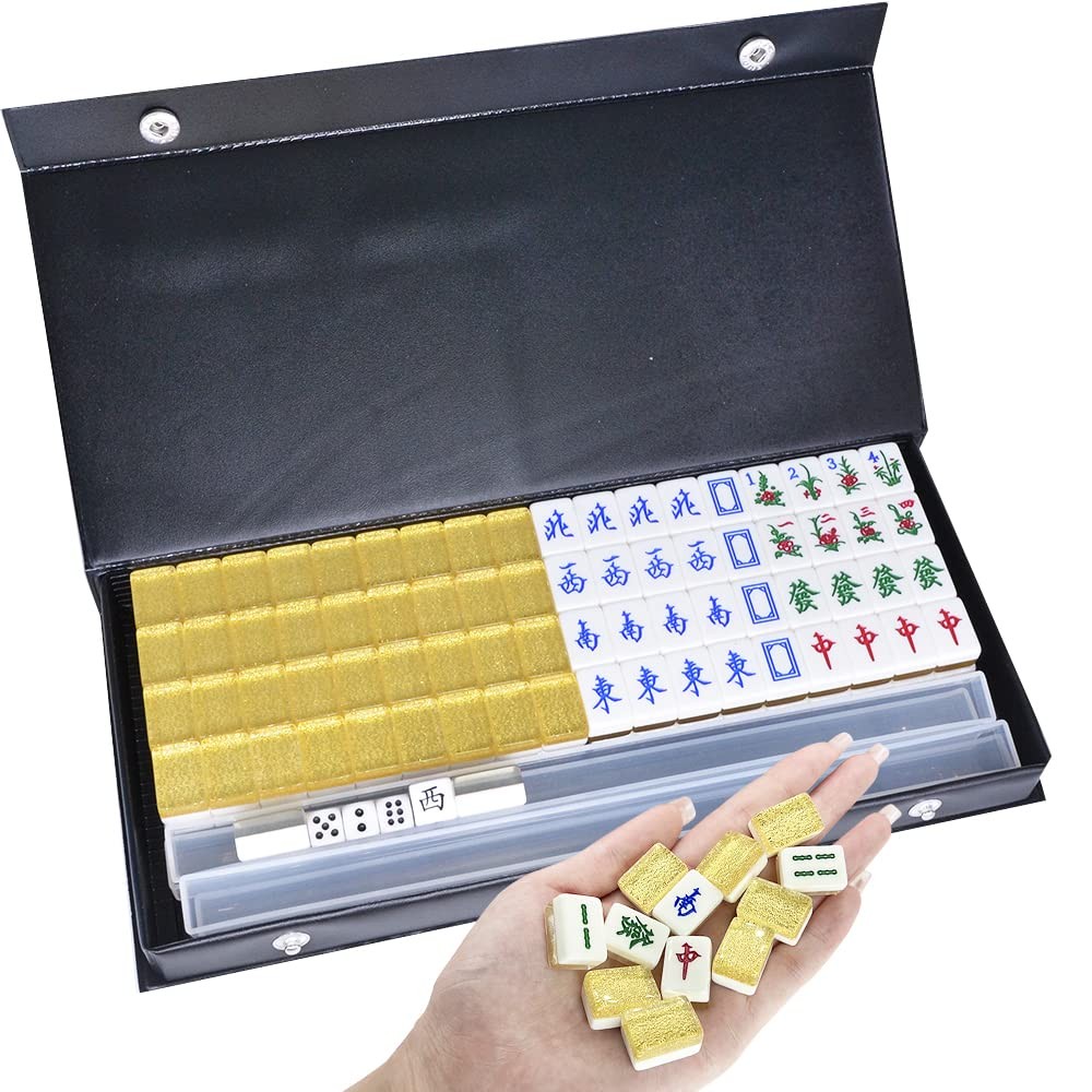 drizzle Gold Travel Mahjong Mini Set 20mm with Instructions - Portable 146 Tiles