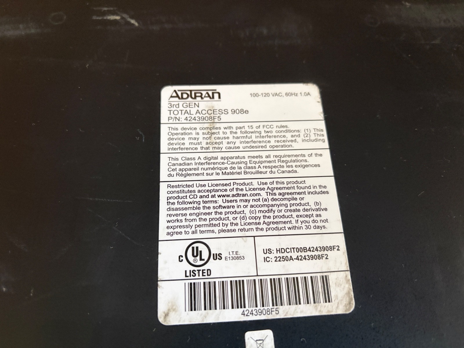 Adtran Total Access 908E 3rd Gen 4243908F5 VoIP Gateway and Router