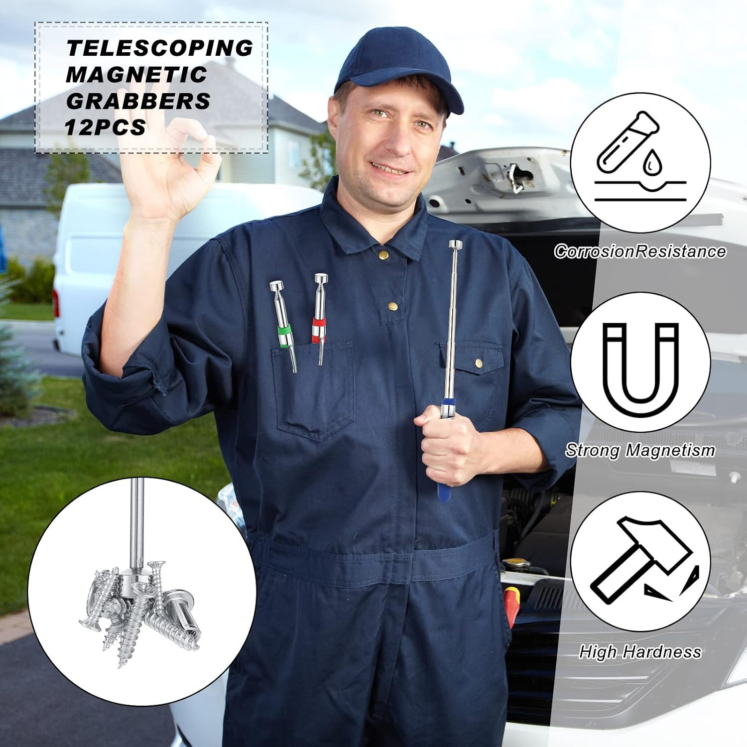 12 Pieces Telescoping Magnetic Pickup Tool 8 Lbs 30 Inch Extendable