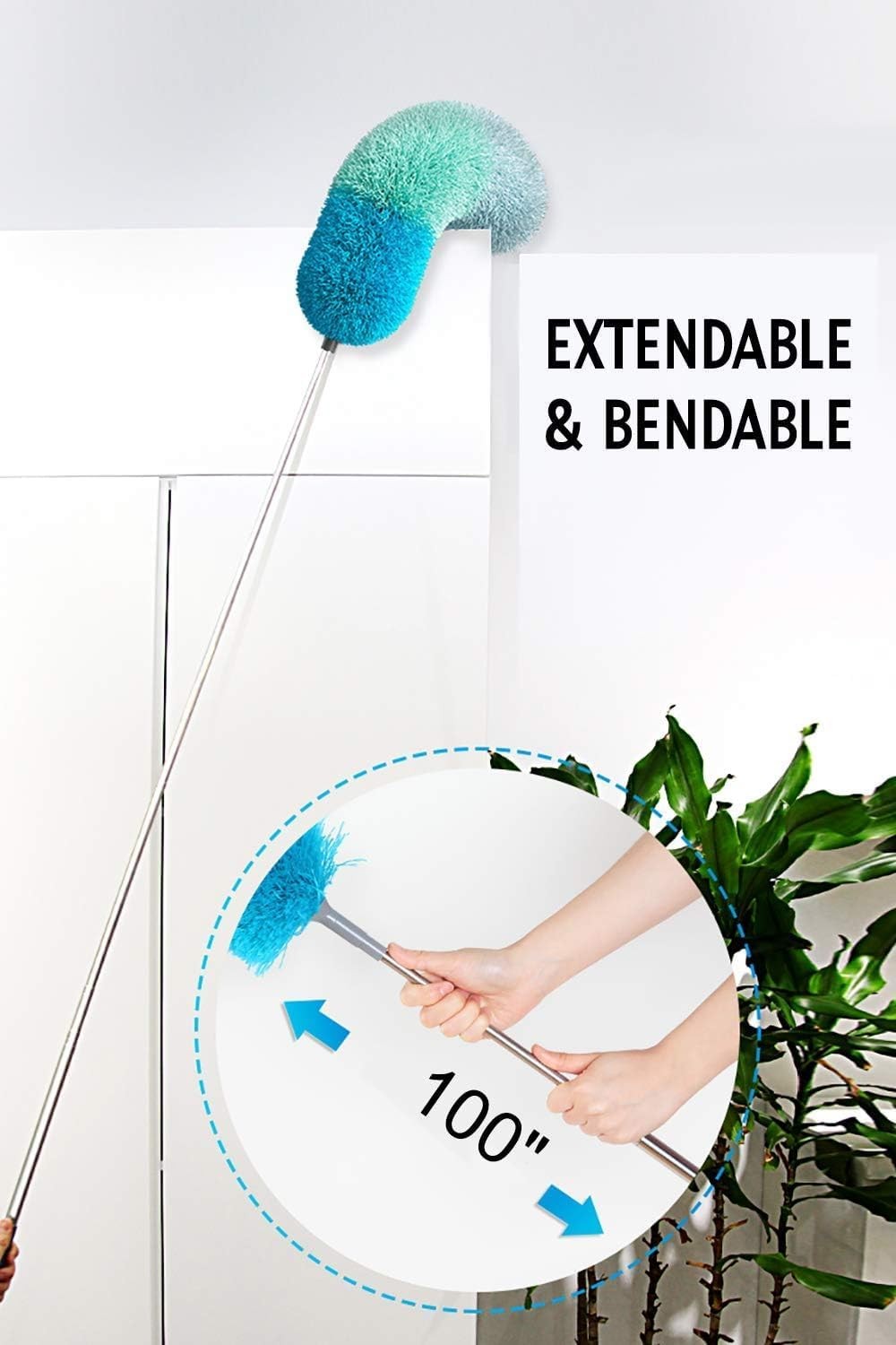 BOOMJOY Microfiber Feather Duster with 100 inches Extension Pole, Dusters for Cl