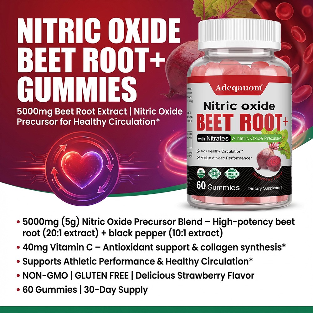 5000mg Beet Root Precursor Blend Gummies Non-GMO Gluten Free 60 Count