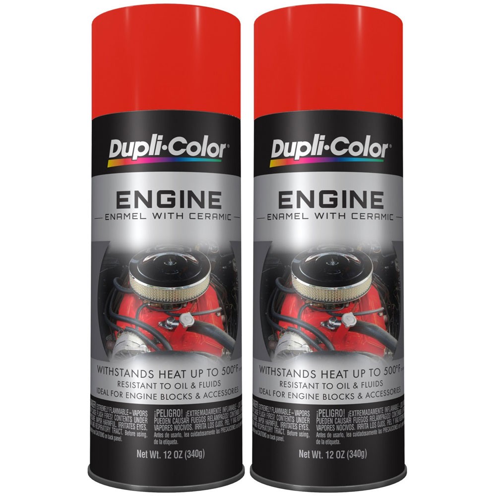 Duplicolor DE1607 (2-Pack), Engine Enamel Paint, Chevy Orange-Red, 12 oz Aerosol