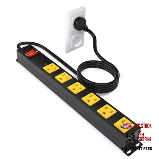 Heavy Duty 6 Outlet Metal Long Power Strip, 2700J Surge Protector with 15A 6ft
