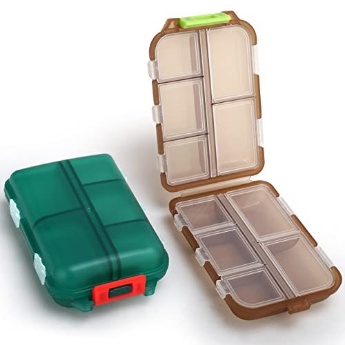 2 Pack Travel Pill Organizer Daily Pill Case Moisture Proof with 10 Compartments