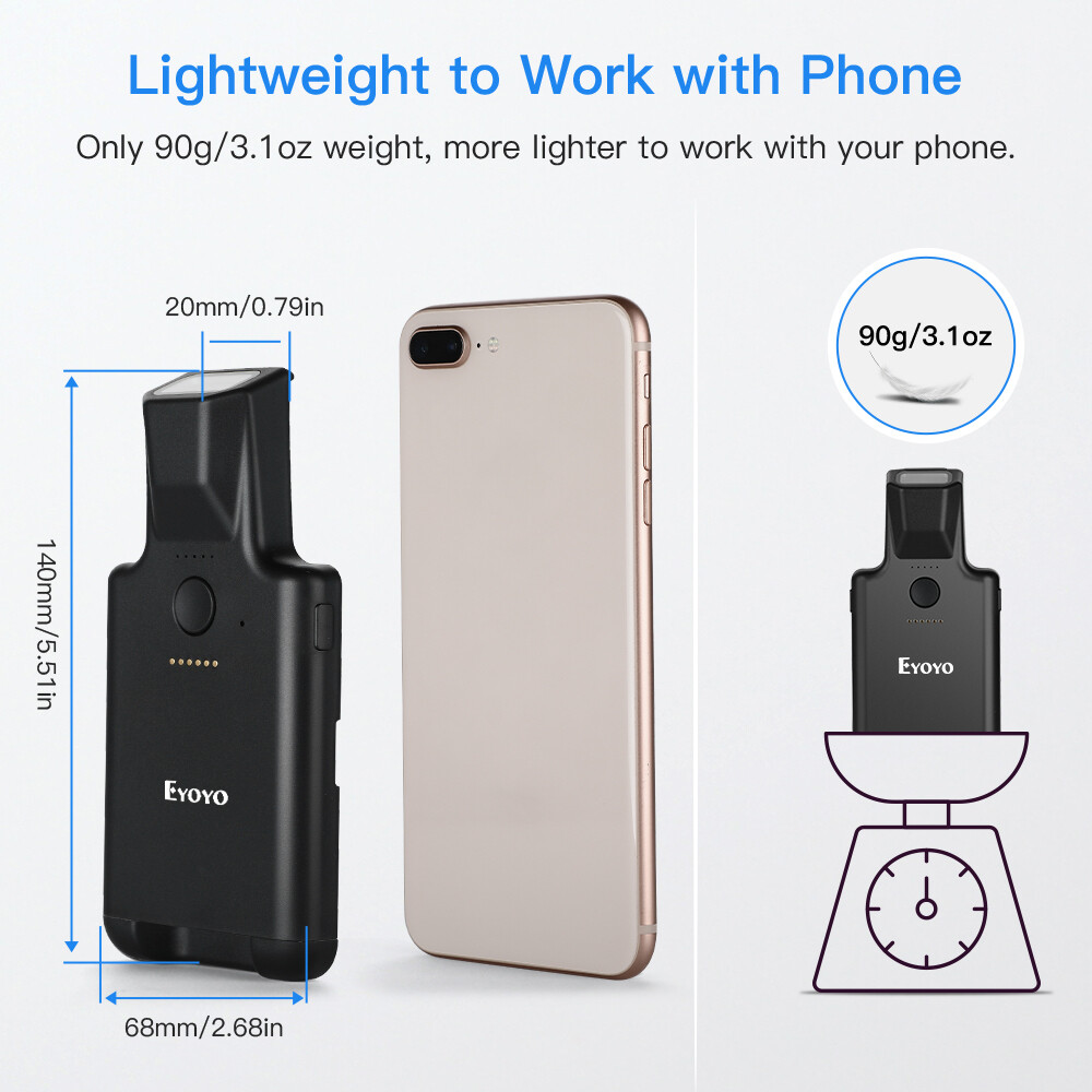 Eyoyo 2D Bluetooth Barcode Scanner Phone Back Clip Wireless Data Matrix Code