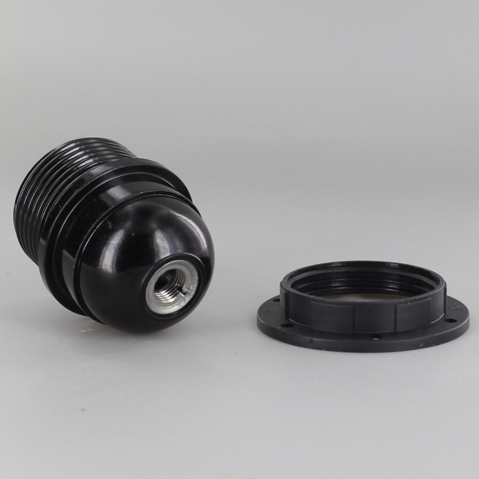 BLACK PHENOLIC HALF THREADED STANDARD LAMP SOCKET WITH RING E-27 NEW 7350G