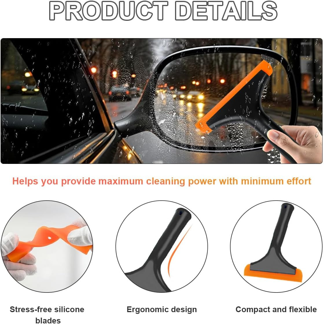Mini Silicone Window Squeegee for Car Windshield Mirror Shower Glass Cleaning