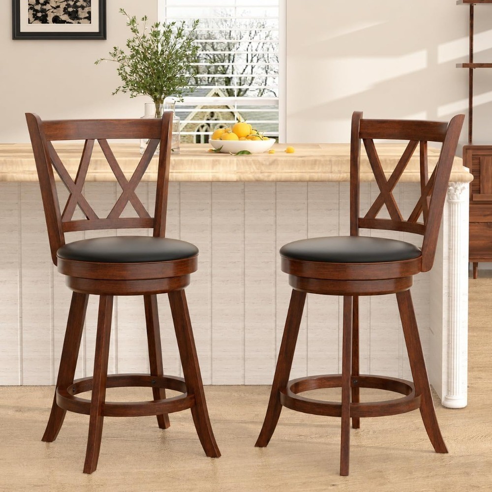 24" Counter Height Swivel Bar Stools - High Back Swivel Stools with Upholstered