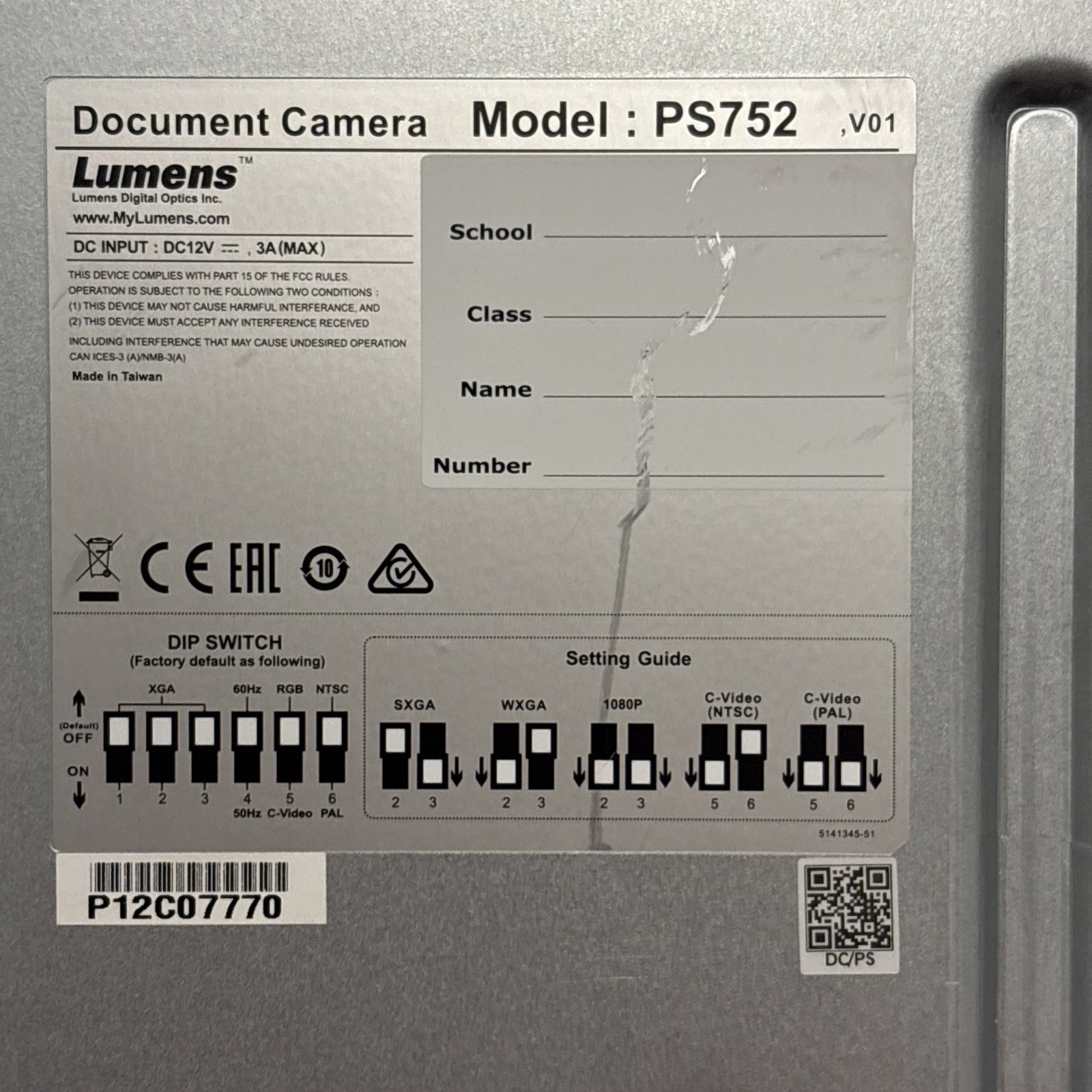 Lumens PS752 Document Viewer Camera LED - Tested and Working - Brighter Teaching