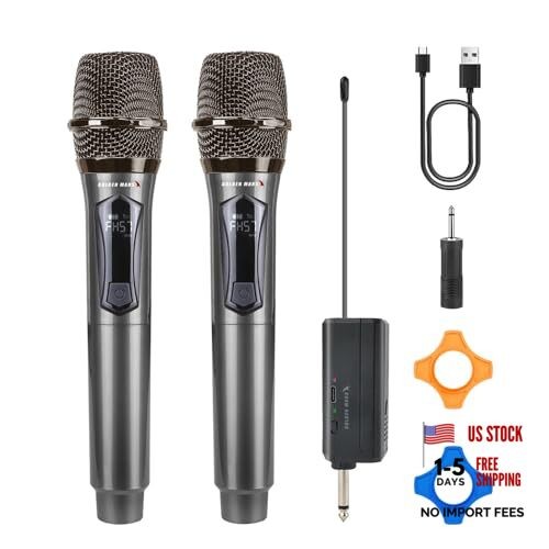 Wireless Microphones - Upgraded 2.4GHz Plug-and-Play Mics, Rechargeable 500FT