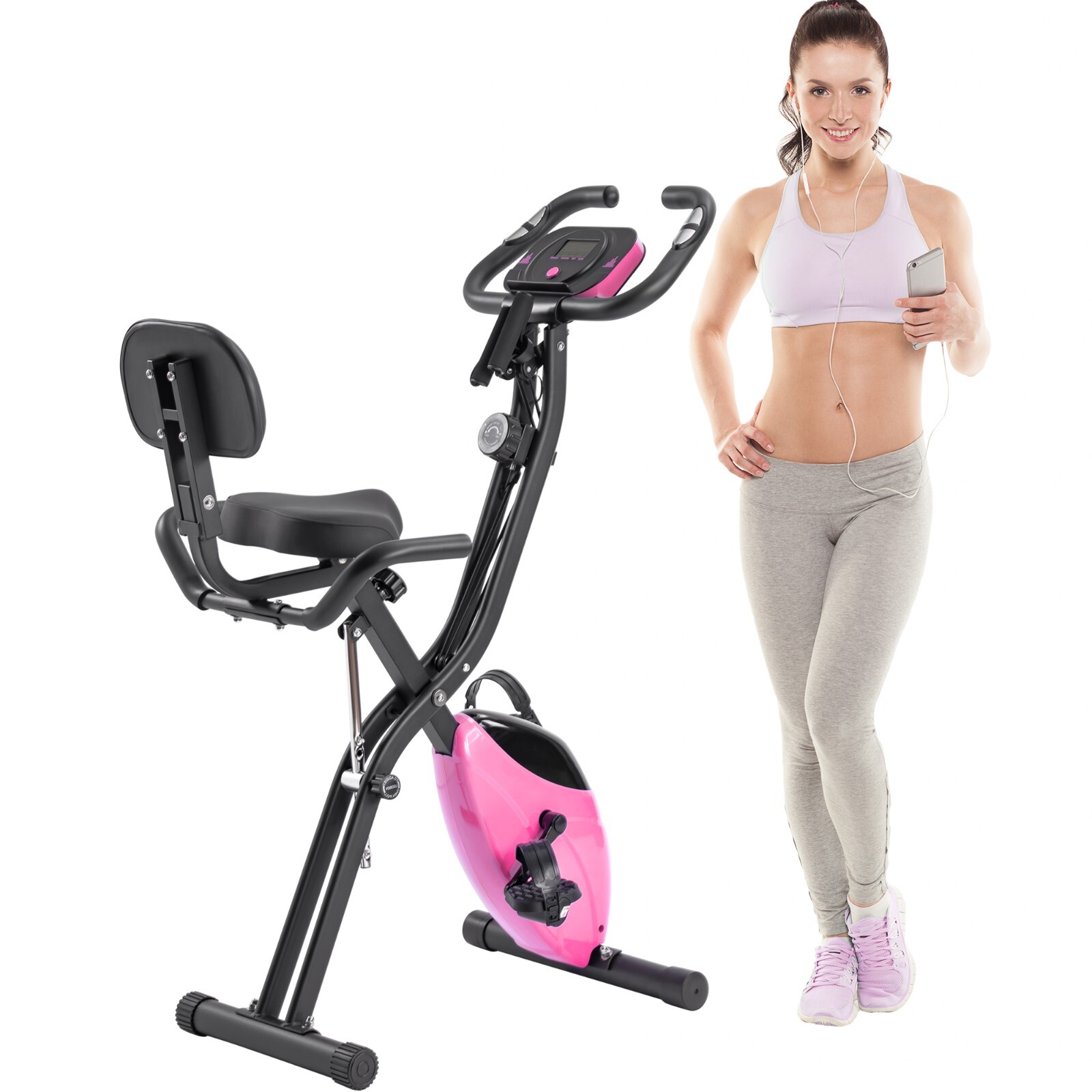 Folding Exercise Cycling Bike Fitness X-Bike 16-Level Adjustable LCD Display