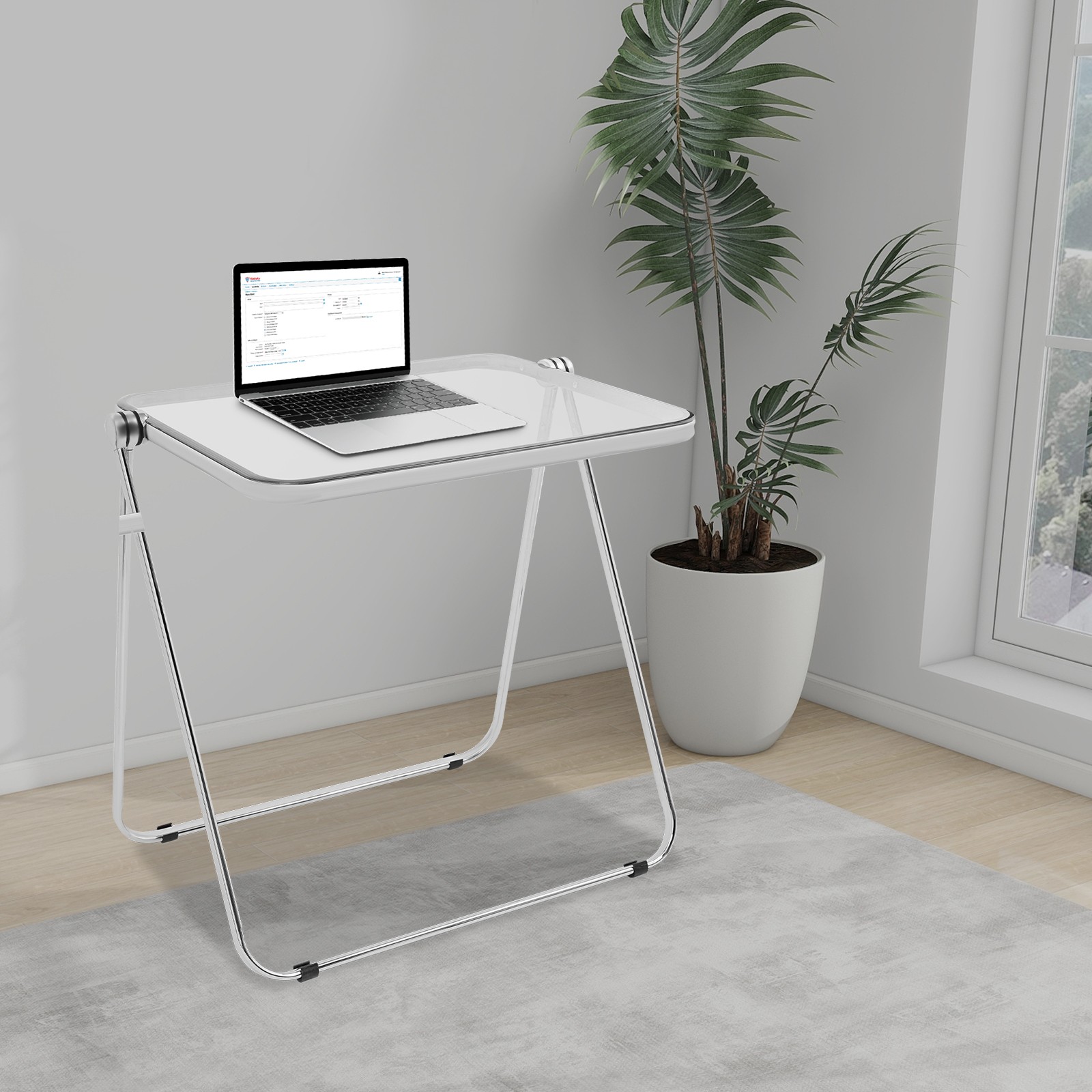 Silver& Clear Foldable Side Table Tiny Computer Desk for Home Office Indoor
