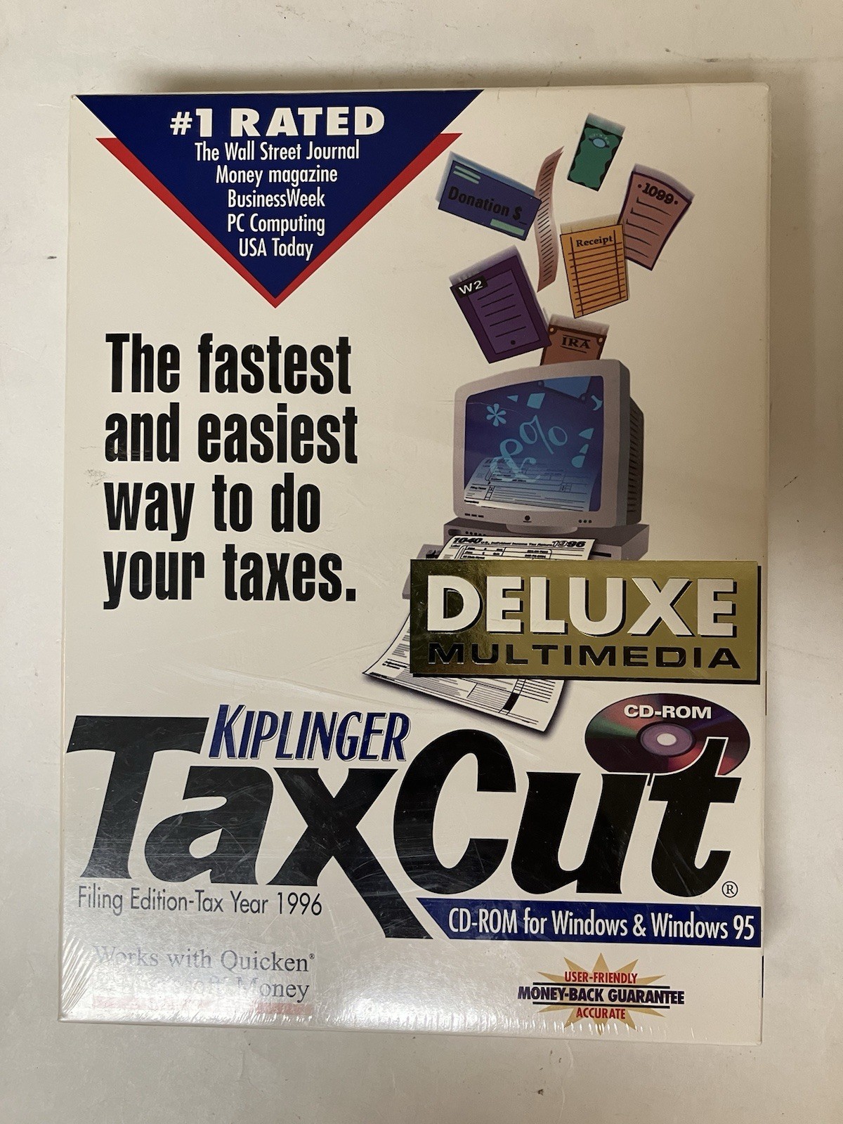 Kiplinger TaxCut Federal PC CD-ROM Income Tax 1996 Filing Deluxe Media Windows