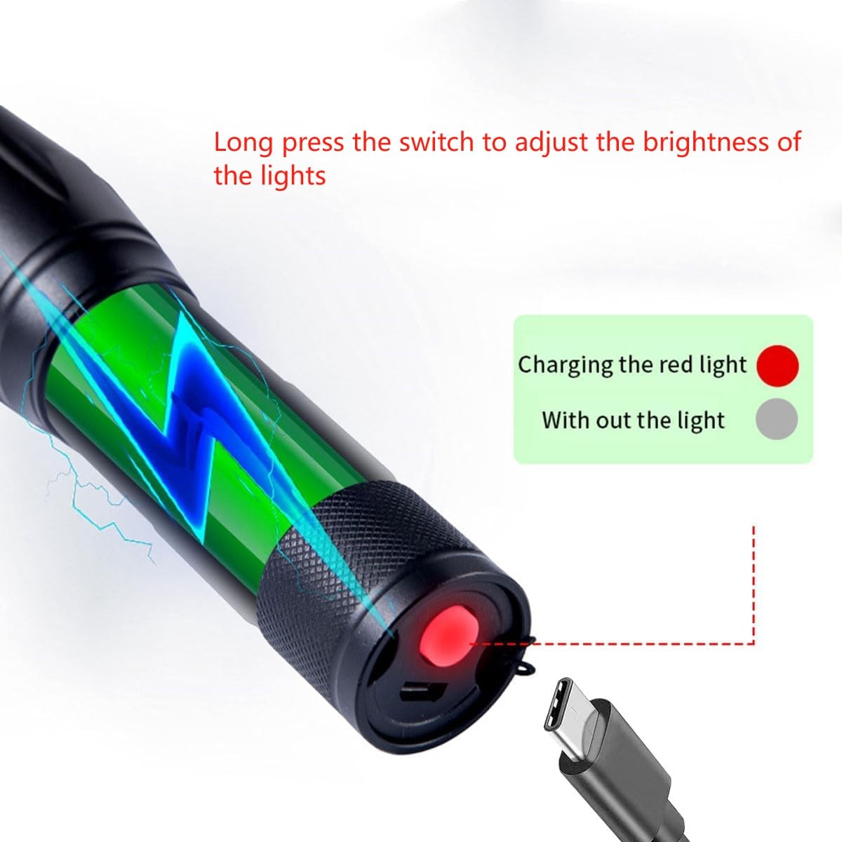 4~in~1 Rechargeable LED Flashlight Red Green Blue White, 4 Modes