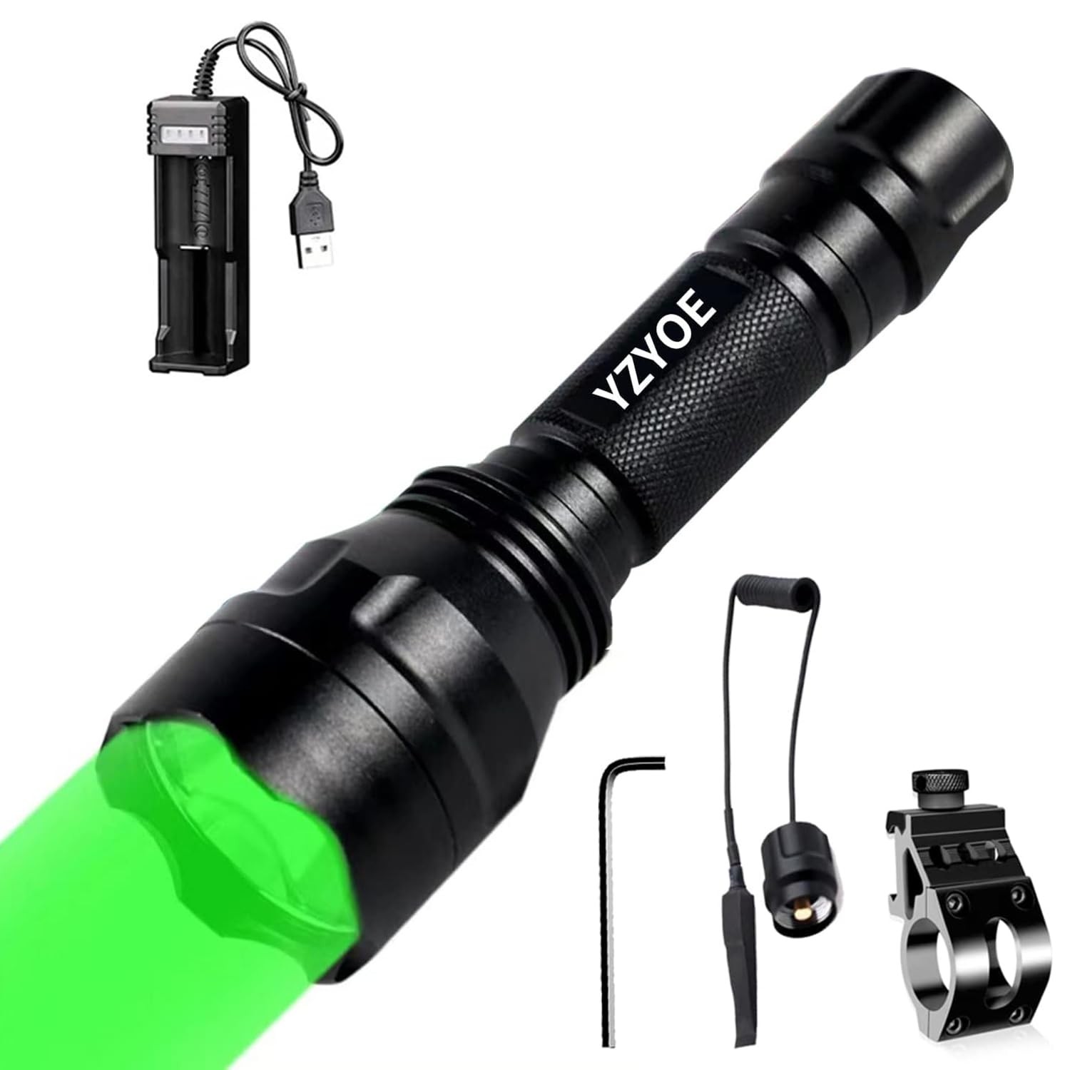 Rechargeable Green Light Tactical Flashlight，500 Yards Green LED Light kit, U...