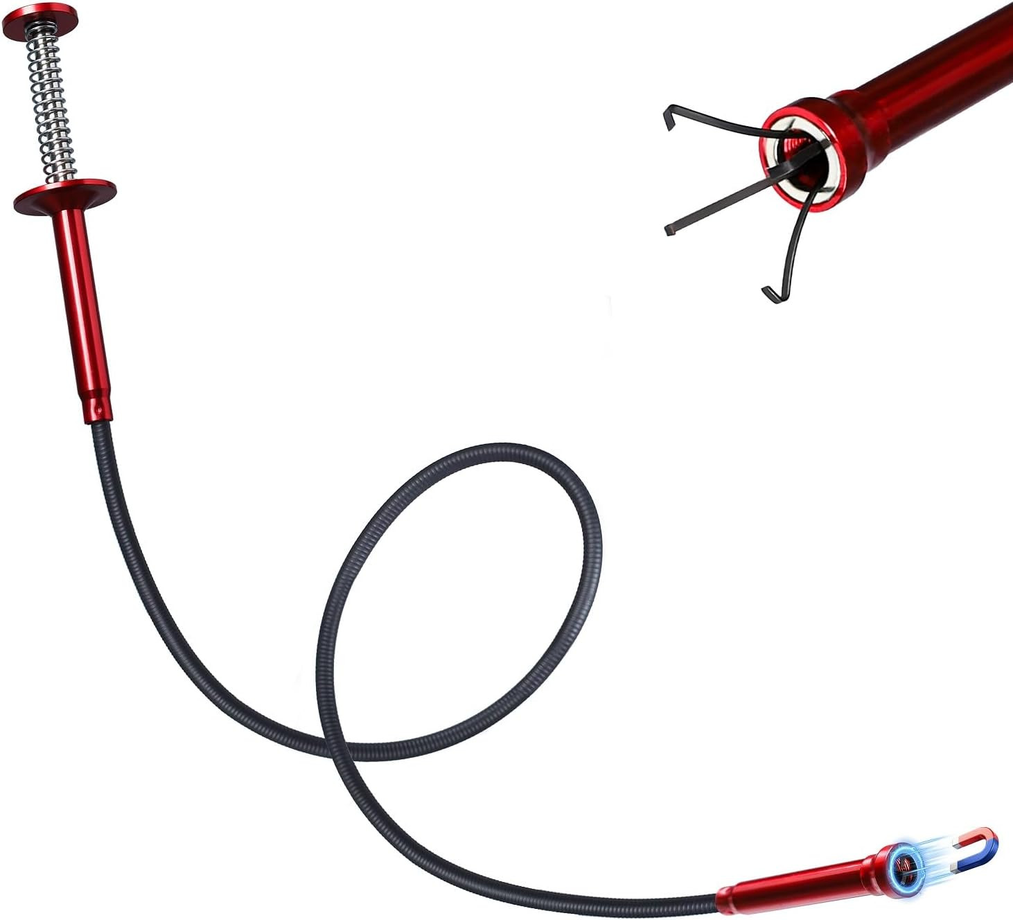 Grabber Reacher Tool, Flexible Magnetic Pickup Tool with 4-Claw Gripper & Spring
