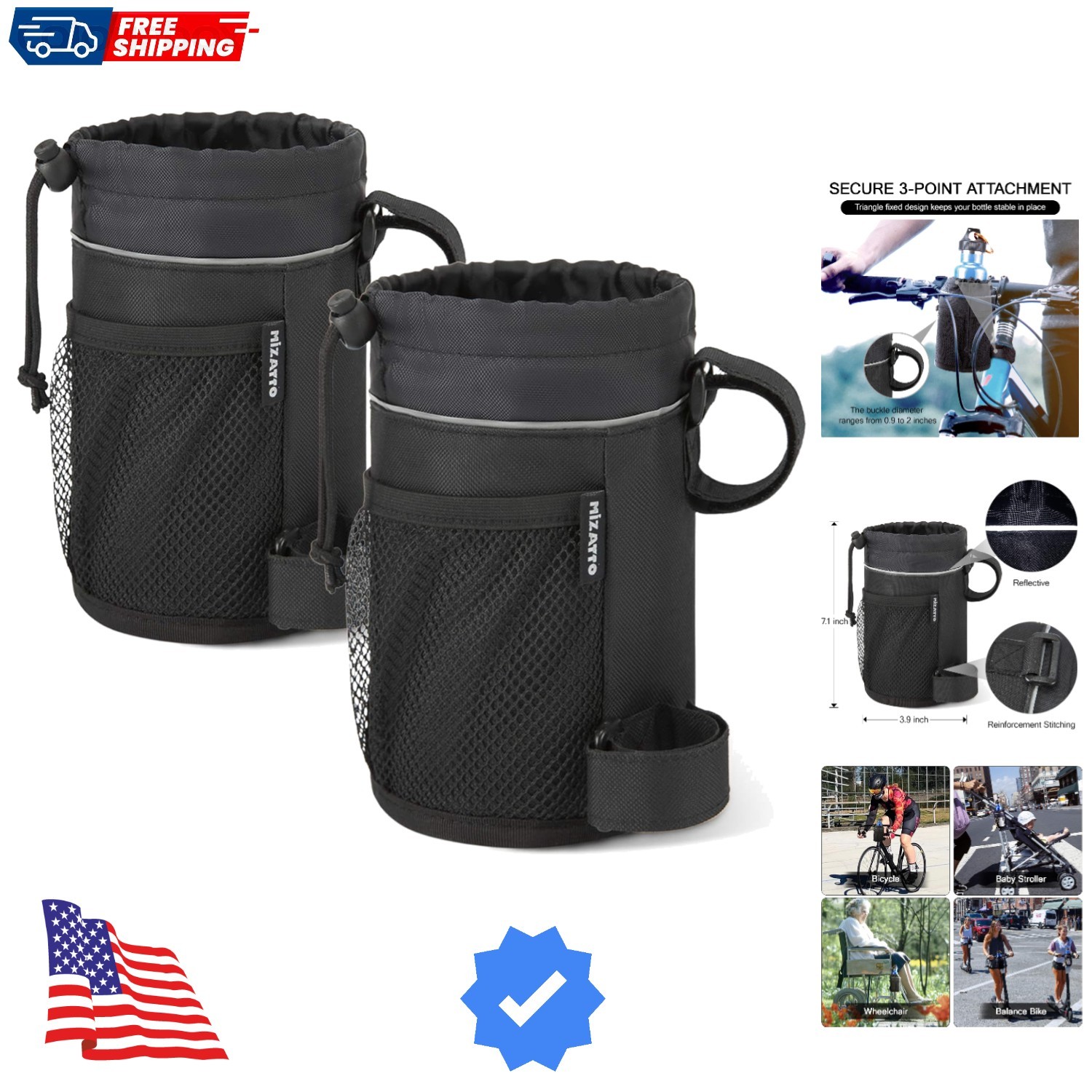 Bike Cup Holder - Water Bottle Holder for Bike, Boat, Scooter, Wheelchair etc