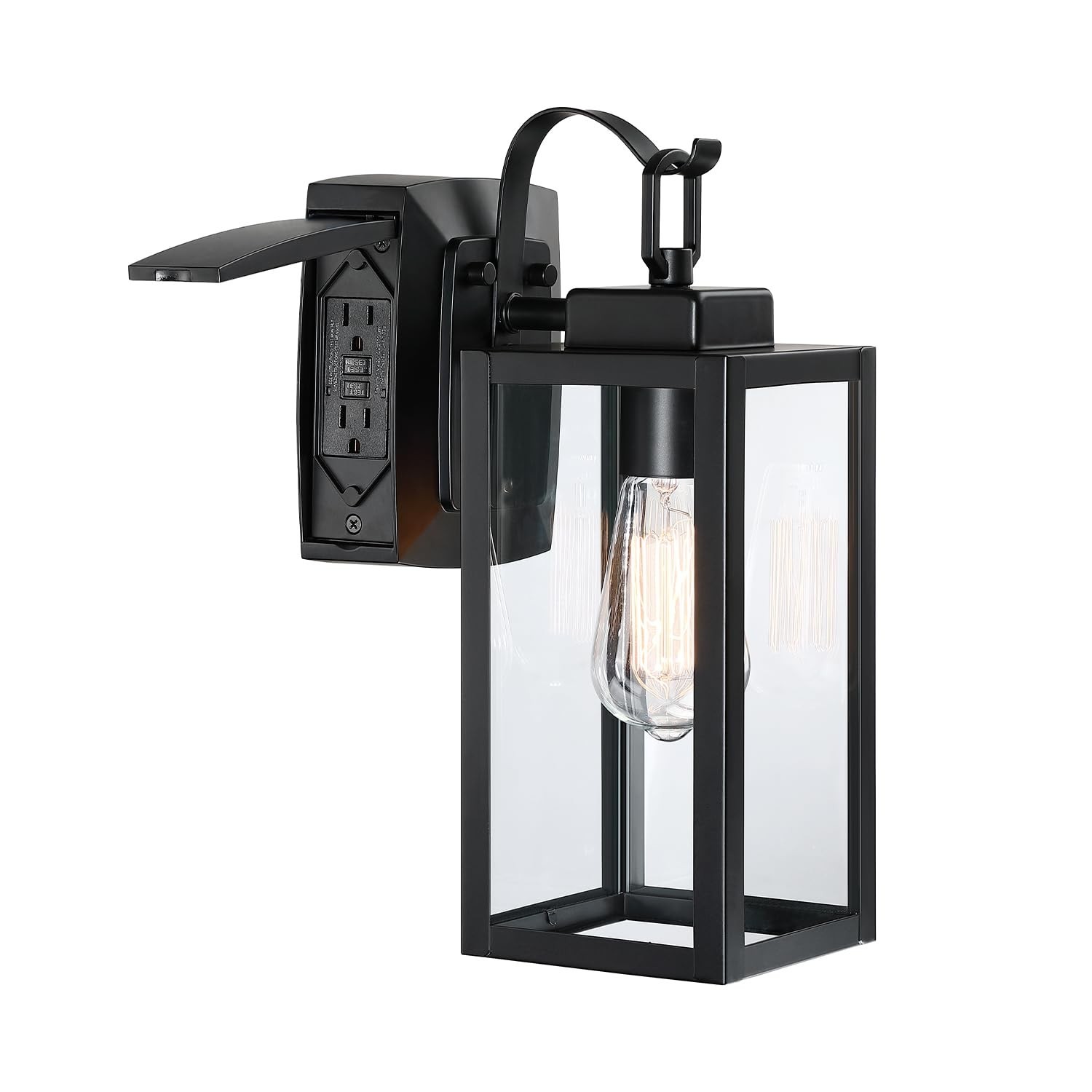 Pia Ricco Outdoor Porch Lights with GFCI Outlet, Matte Black Outside Wall Lan...