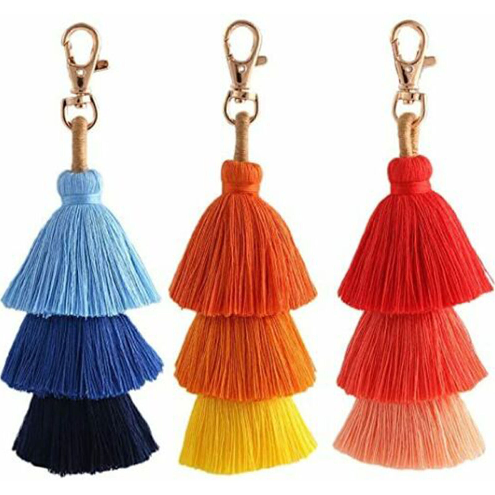 3PCS Colorful Tassel Bag Charm Key Chain Handmade Cute Keychains for Women