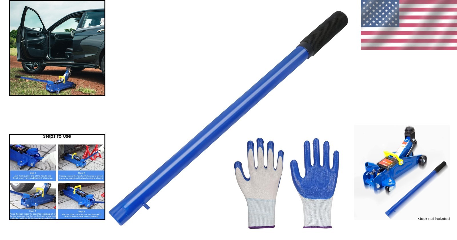 Compact 2 Ton Car Hydraulic Jack Handle with Gloves & Instructions