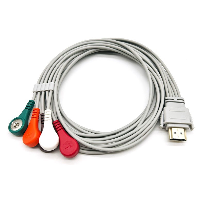 19pin HDMI ECG Holter Cable 5-Leads Snap Compatible Biocare IH-12PLUS Recorder