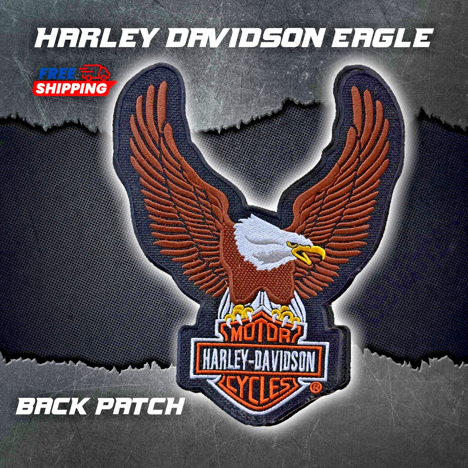 Harley-Davidson Brown Up-Wing Eagle Patch "11 x 9 " Made in USA-IRON ON PATCH