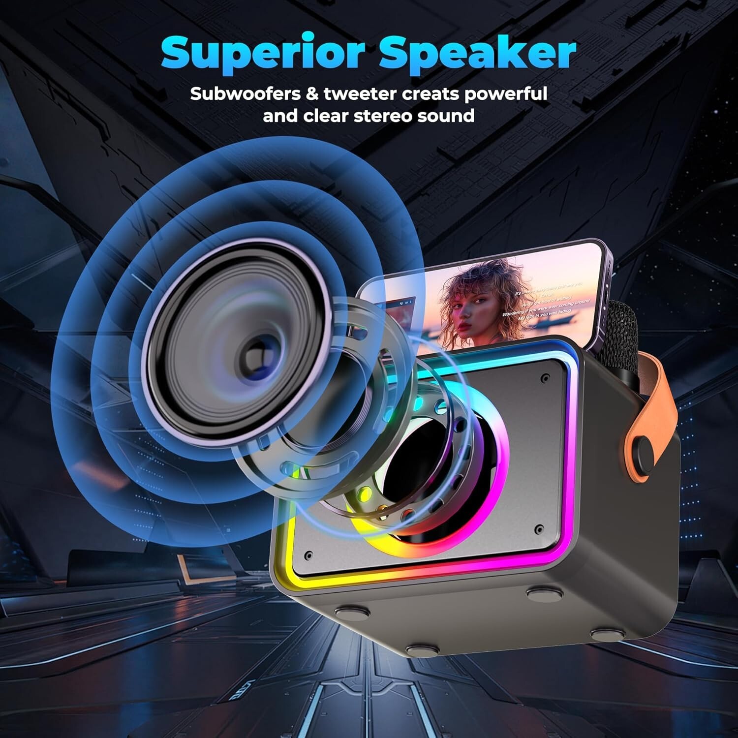 Karaoke Machine, Portable Bluetooth Karaoke Speaker with 2 Wireless Microphones