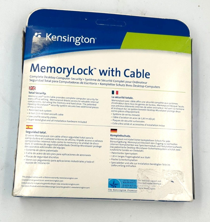 Kensington Memorylock with Cable Security for Computer 62696
