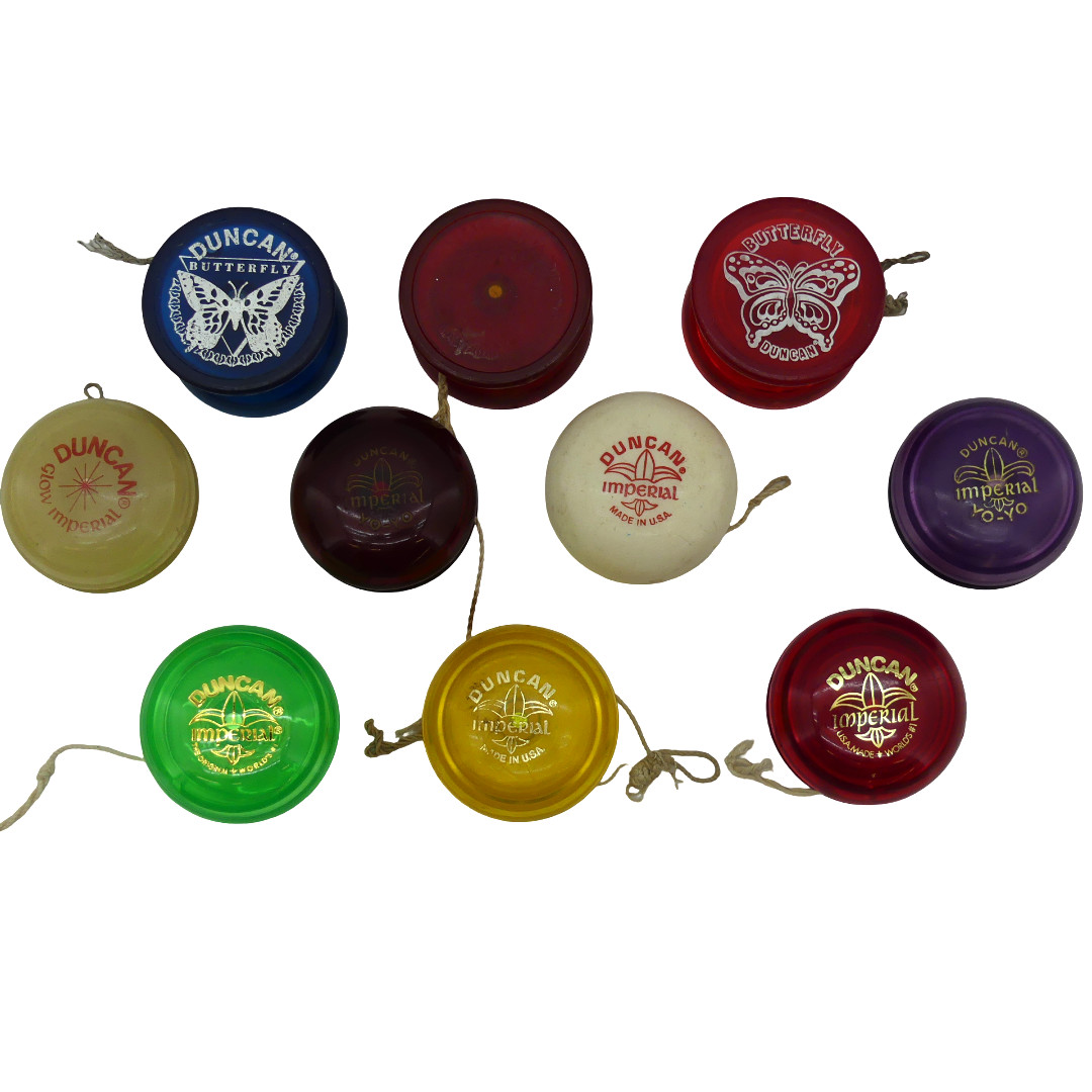 Lot of 10 Vintage Duncan Imperial Butterfly Yo-Yos Multi Color w/ Strings Toys