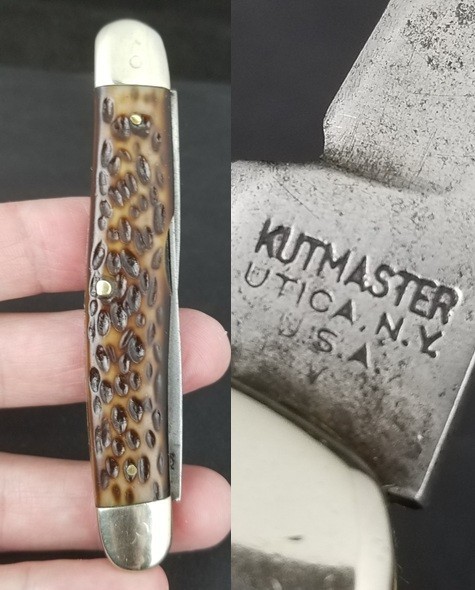 vintage pocket knife Kutmaster Utica NY "V" USA muskrat jigged
