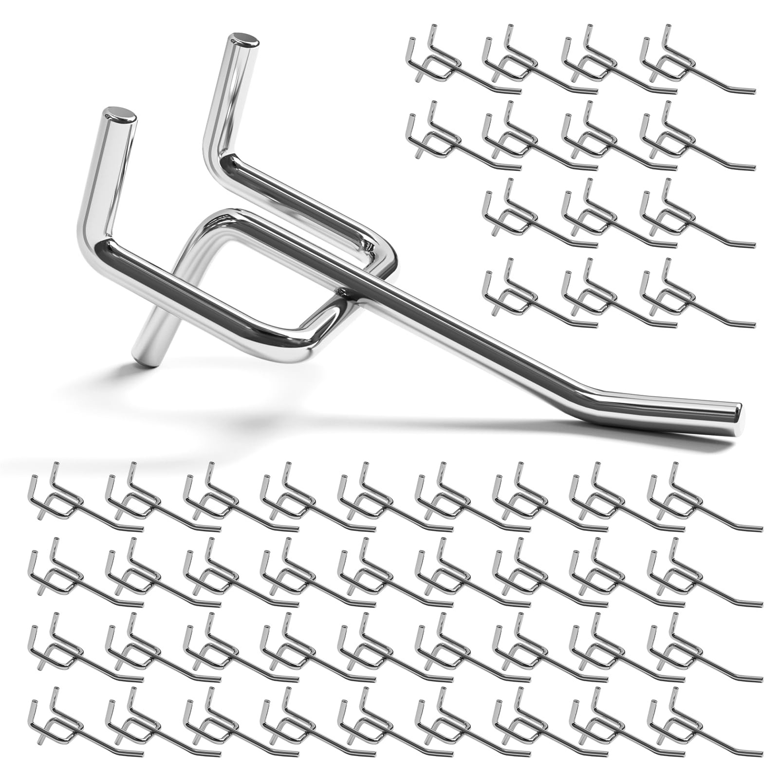 50 Pack Metal Pegboard Hooks, 2 Inch, Fit 1/4 & 1/8 in Peg Board