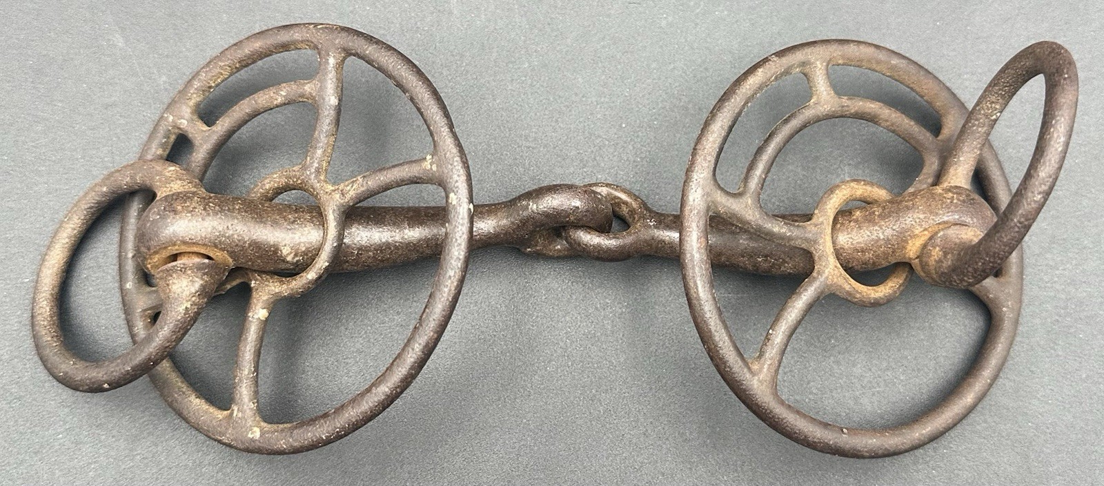 Antique Horse Driving Bit With Sliding Cheek Rings Jointed Cartwheel Snaffle