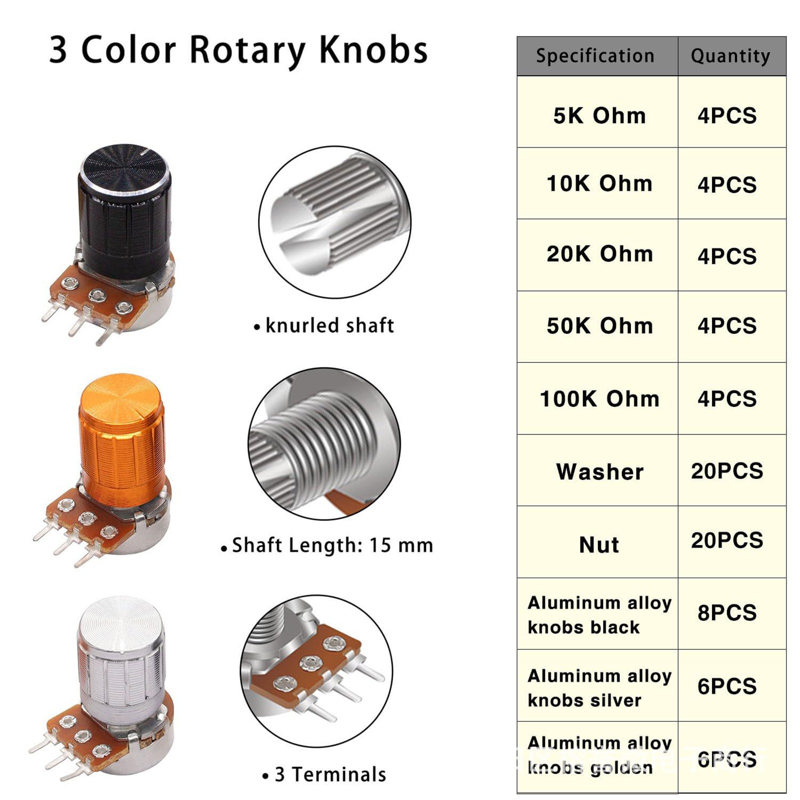 60pcs/set Potentiometer Linear Rotary Audio B Type 5K-100K Variable Resistor