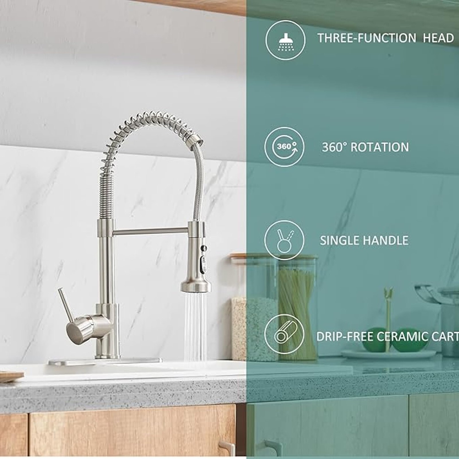 Leak-Proof Kitchen Sink Faucet Single Handle Pull-Down with Dual Mode Switch