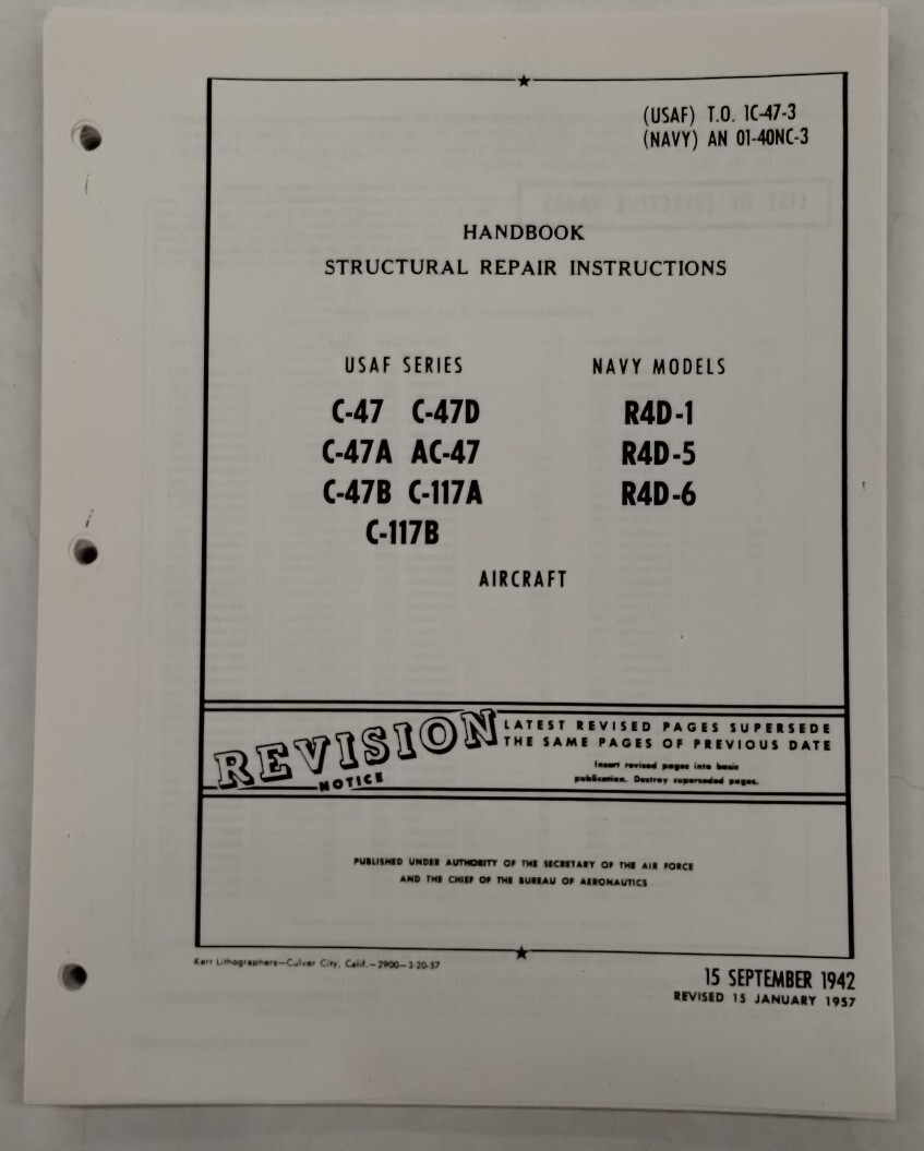Douglas C-47/A/B/D/AC-47/C-117A/B Aircraft Structural Repair Instructions-Copy