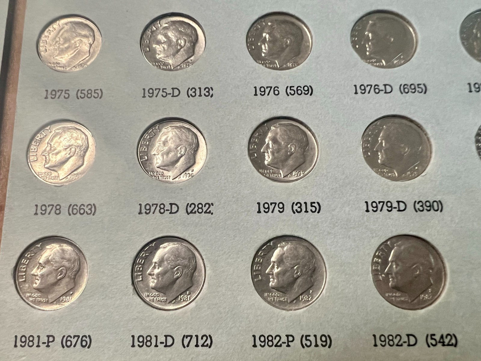 Roosevelt Dimes Set 1946-2004: 48 Silver Coins Total plus 79 Clads, Some Toned